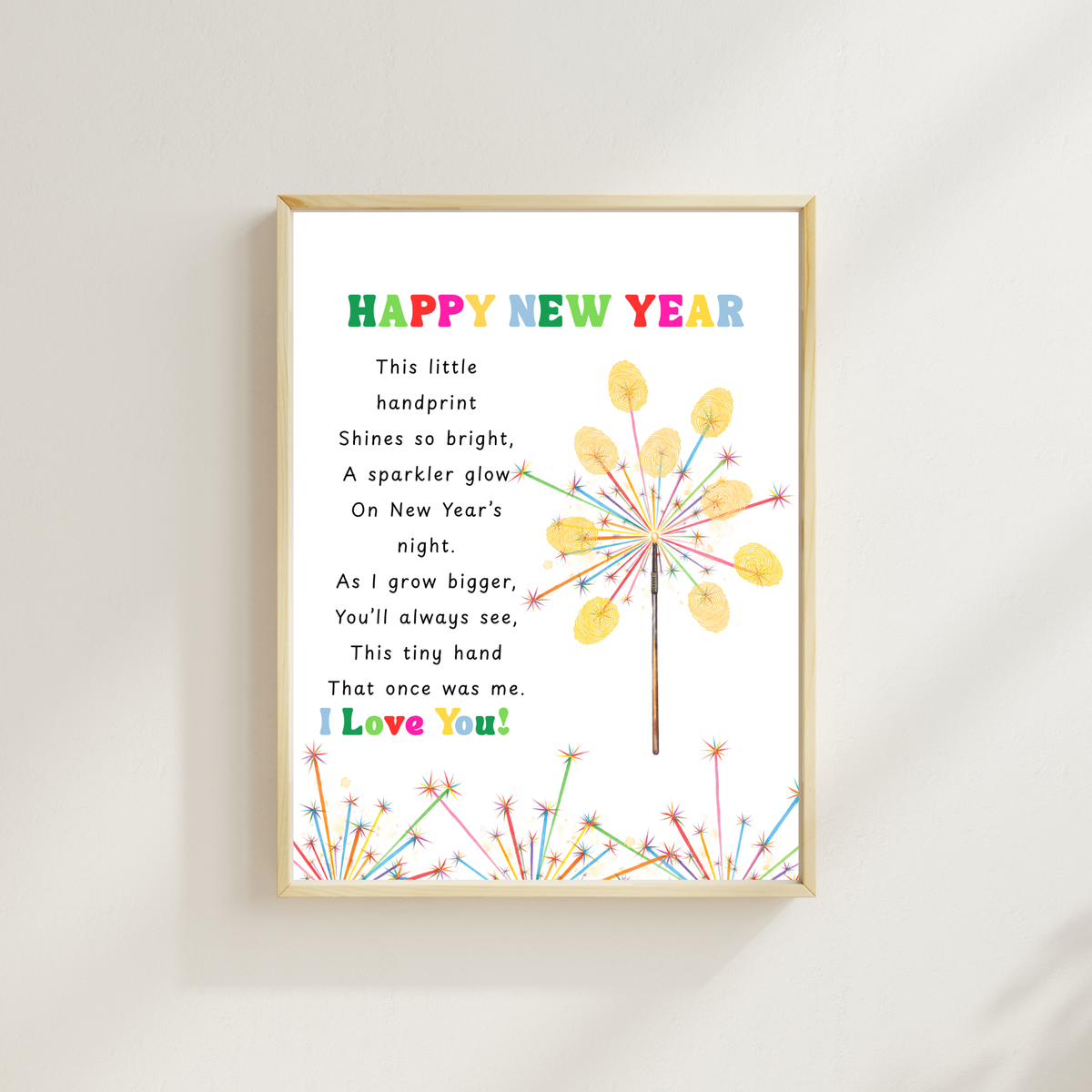 Happy New Year Sparkler Poem Handprint & Fingerprint Craft | New Year's Printable | Preschool New Year Keepsake | Kindergarten 2027 Activity
