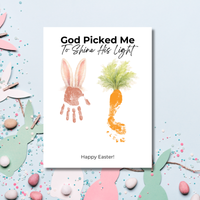 God Picked Me to Shine His Light Easter Handprint Craft Printable | Christian Bunny & Carrot Keepsake | Faith-Based Kids Easter Activity PDF