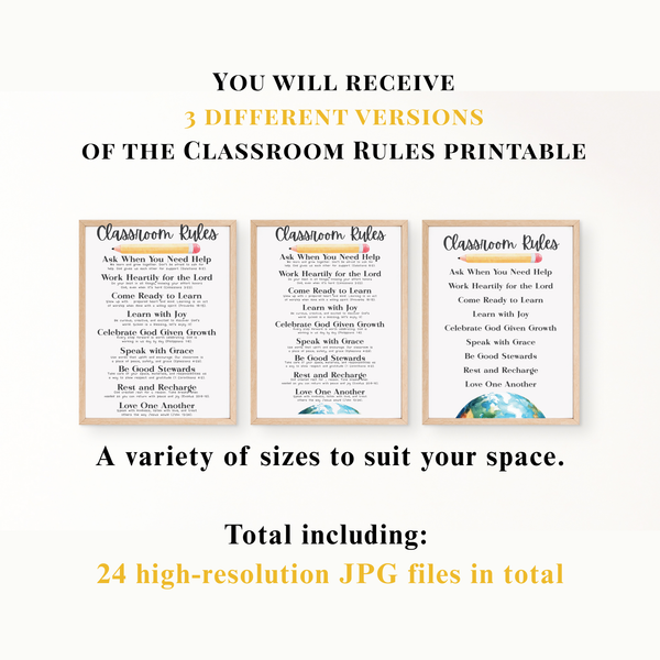 Christian Classroom Rules Printable Poster Set | Bible Classroom Decor | Christian School Rules | Sunday School Wall Art | Homeschool Classroom Poster