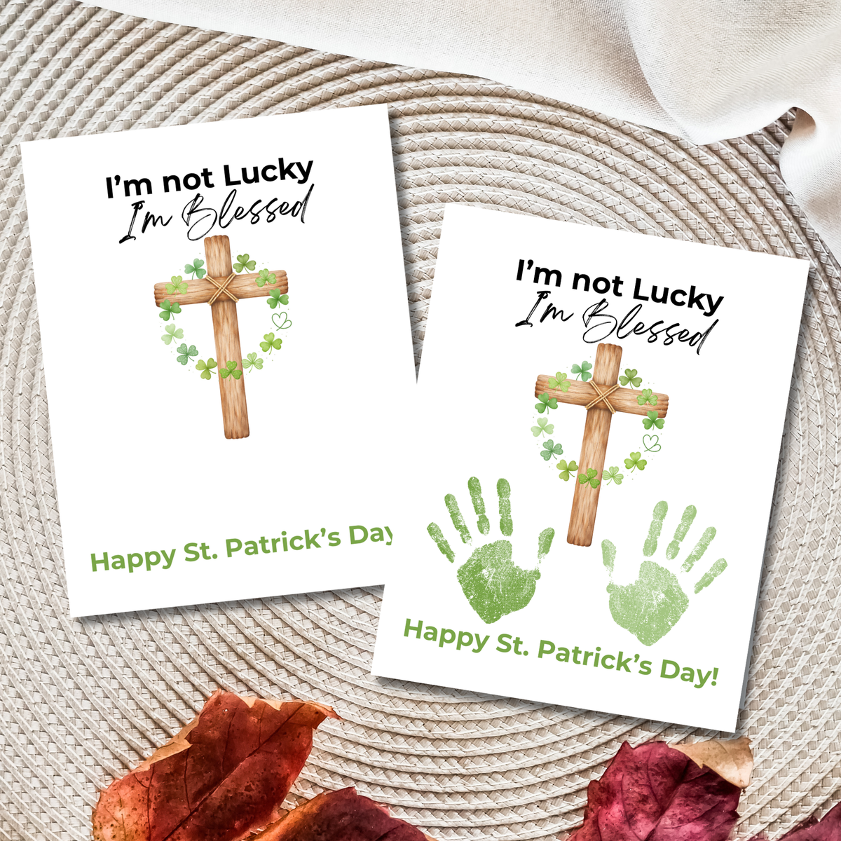 I’m Not Lucky, I’m Blessed St. Patrick’s Day Handprint Craft Printable | Faith-Based Shamrock Cross Keepsake | Christian Kids Activity PDF