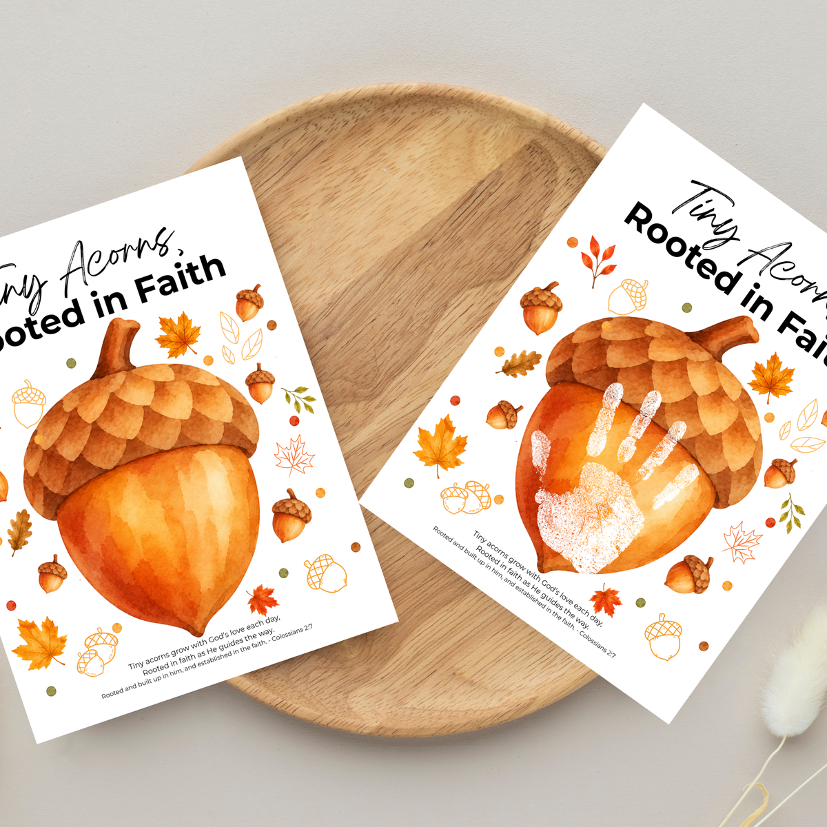 Christian Fall Acorn Handprint Craft for Kids | Tiny Acorns Rooted in Faith Bible Activity
