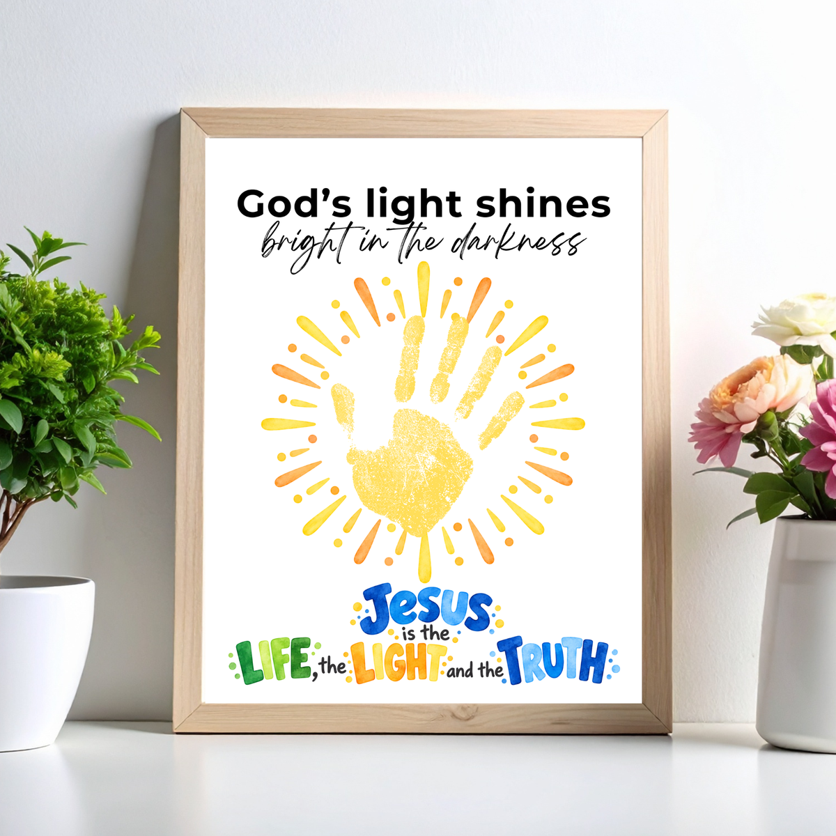 God’s Light Shines Handprint Craft for Kids | Jesus Life Light Truth Christian Printable | Bible Sunday School Activity