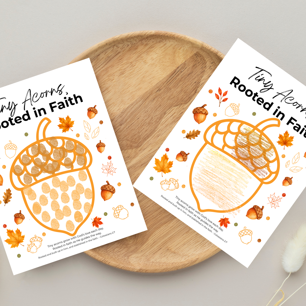 Christian Fall Acorn Fingerprint Craft for Kids | Tiny Acorns Rooted in Faith Bible Fine Motor Activity