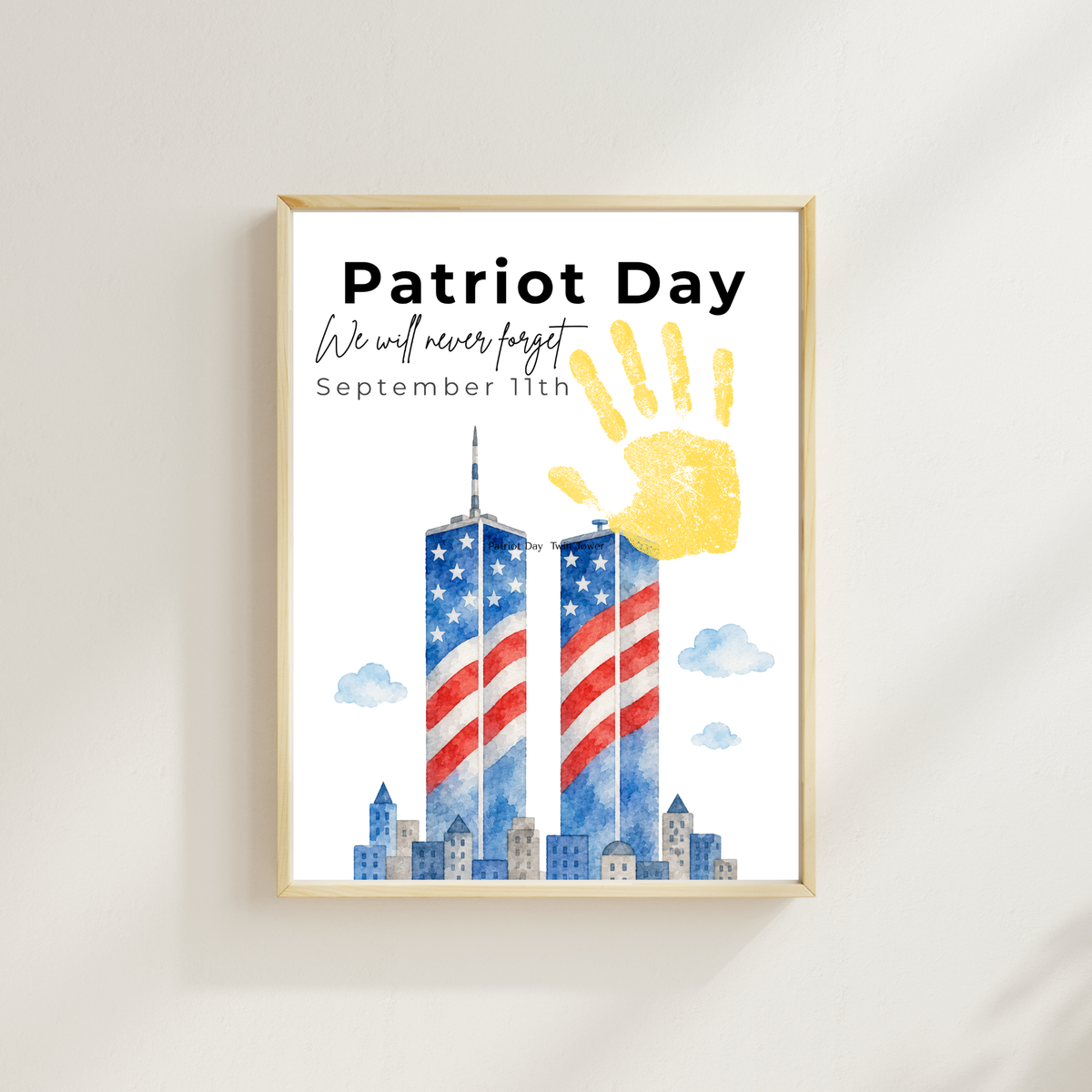Patriot Day September 11th Handprint Craft Printable | 9/11 Remembrance Keepsake | Twin Towers Handprint Activity | Preschool Patriot Day Craft