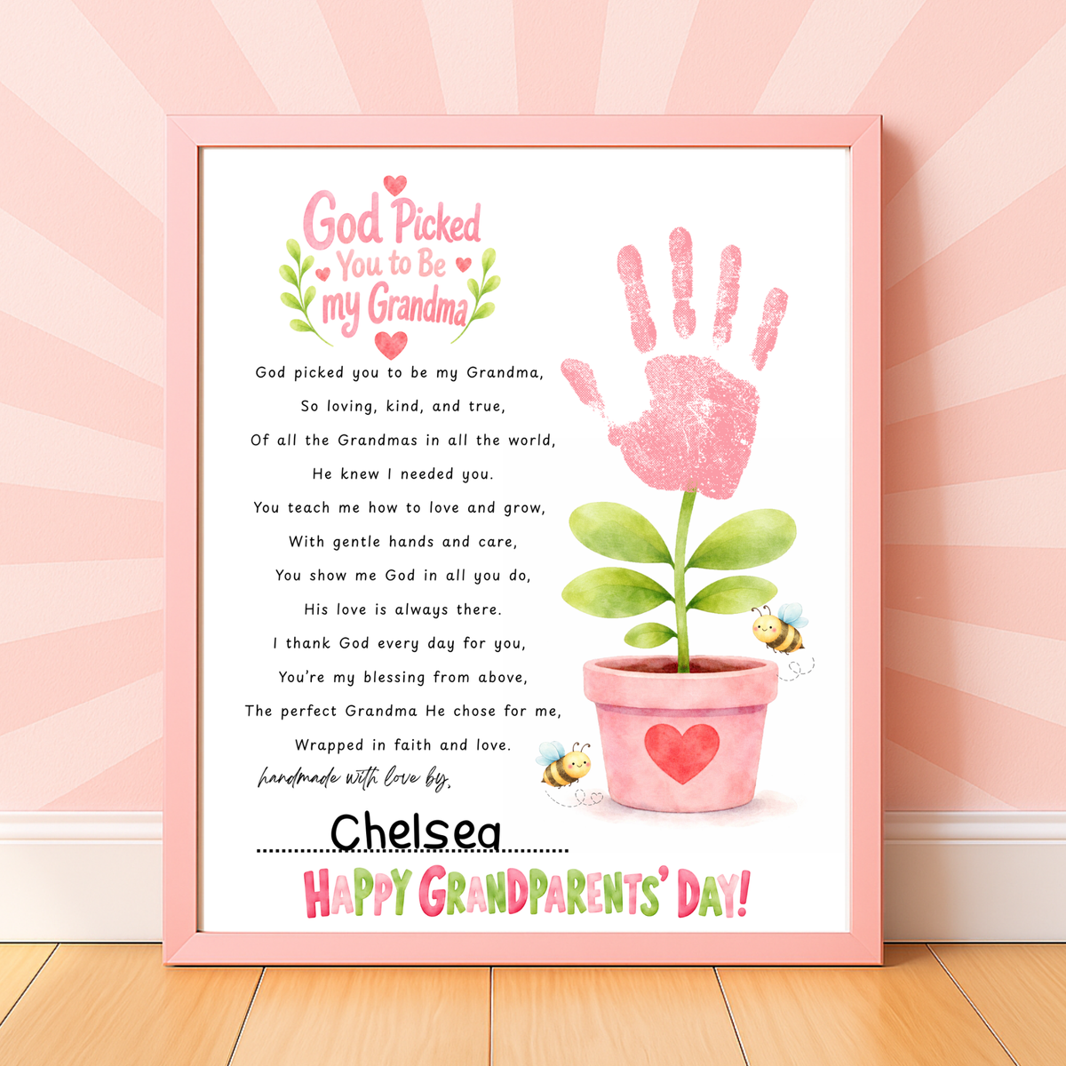 Grandma Grandparents Day Handprint Craft for Kids | God Picked You to Be My Grandma Christian Keepsake