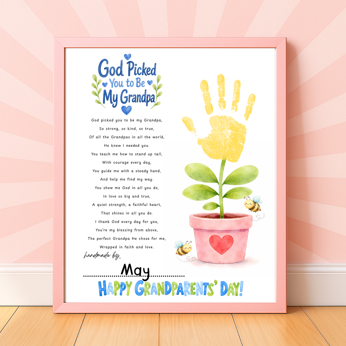 Grandparents Day Handprint Craft for Kids | God Picked You to Be My Grandpa & Our Grandpa Christian Keepsake