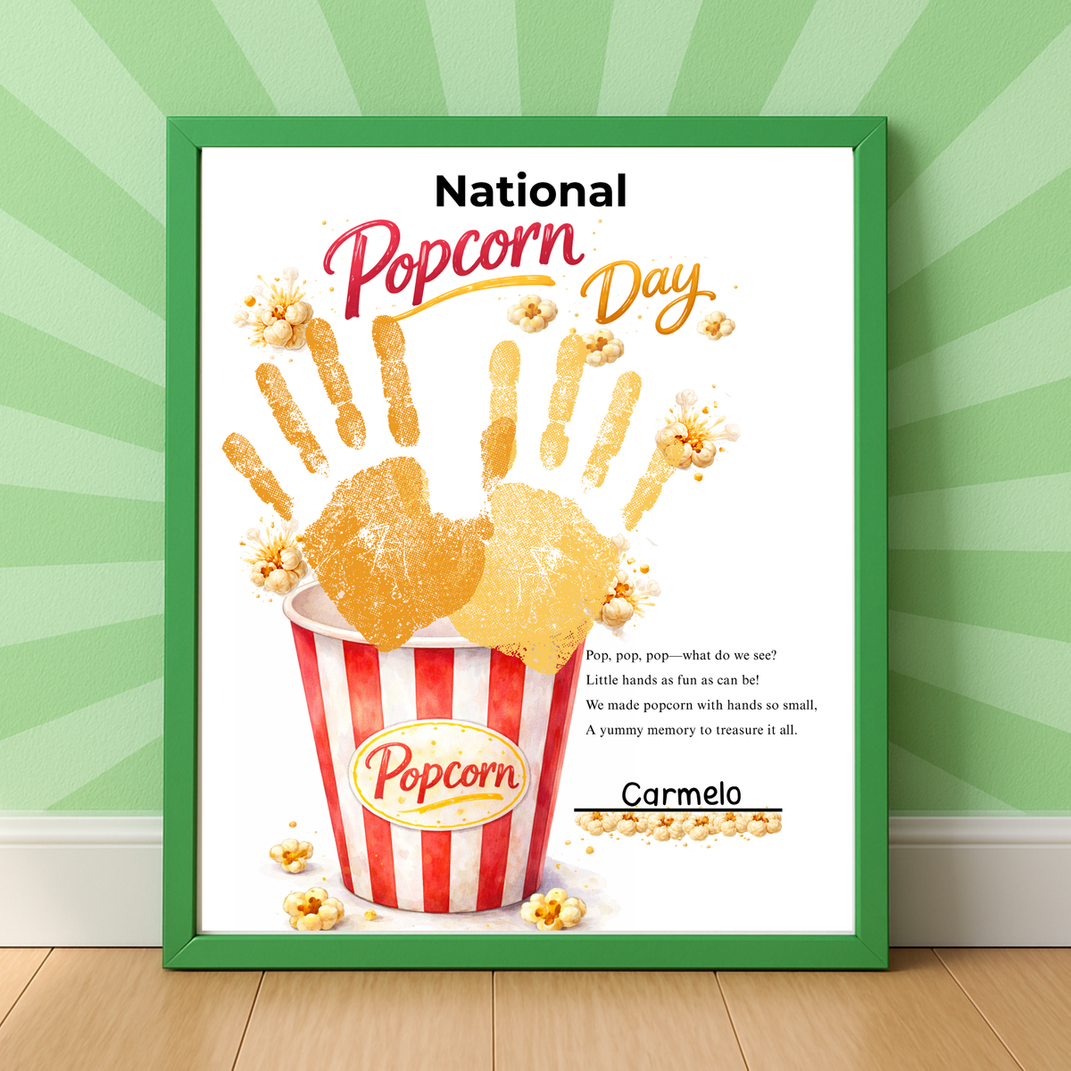 National Popcorn Day Handprint Craft for Kids | Preschool Fine Motor Printable Activity