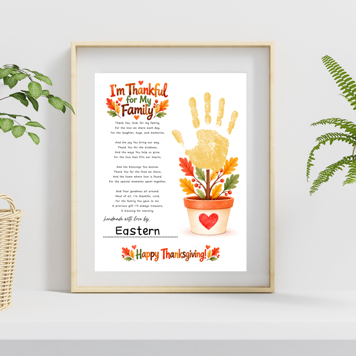 I'm Thankful for My Family Thanksgiving Handprint Craft | Christian Fall Keepsake Printable for Kids