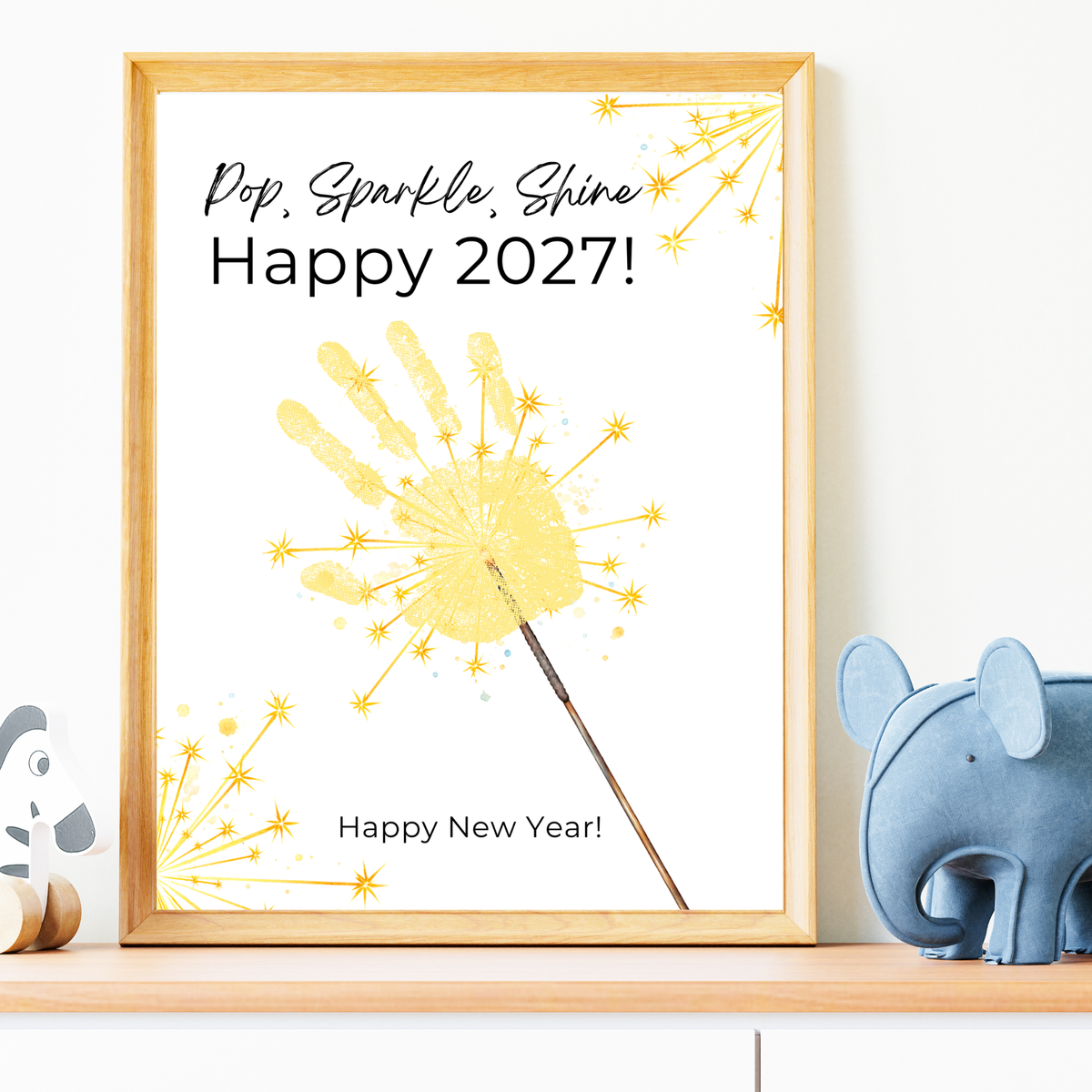 Pop, Sparkle, Shine Handprint & Fingerprint Craft | Happy New Year 2027 Printable | Preschool New Year's Eve Activity | Kids Keepsake Craft