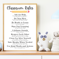 Classroom Rules Poster | Homeschool Rules Chart for Kids | Behavior Expectations & Learning Routine Visual | Educational Wall Art