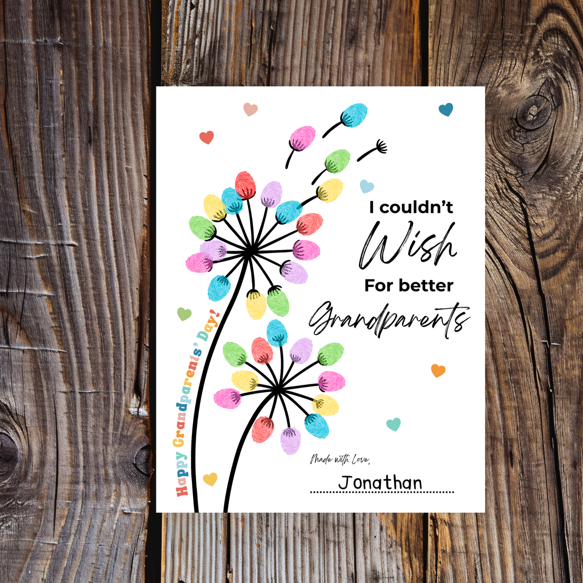 Grandparents Day Fingerprint Craft for Kids | I Couldn’t Wish for Better Grandparents Printable | Dandelion Keepsake
