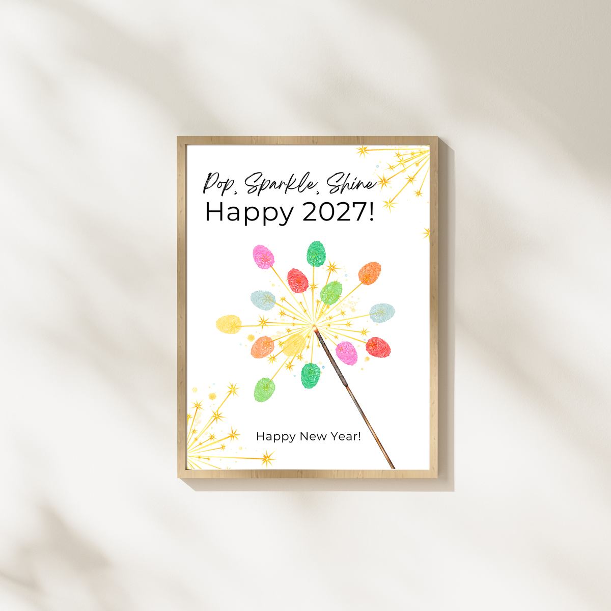 Pop, Sparkle, Shine Handprint & Fingerprint Craft | Happy New Year 2027 Printable | Preschool New Year's Eve Activity | Kids Keepsake Craft