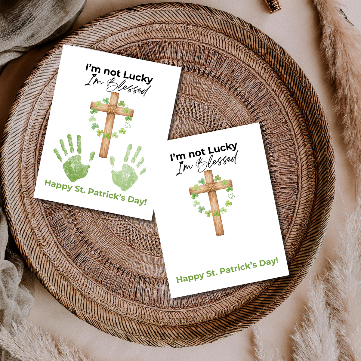 I’m Not Lucky, I’m Blessed St. Patrick’s Day Handprint Craft Printable | Faith-Based Shamrock Cross Keepsake | Christian Kids Activity PDF