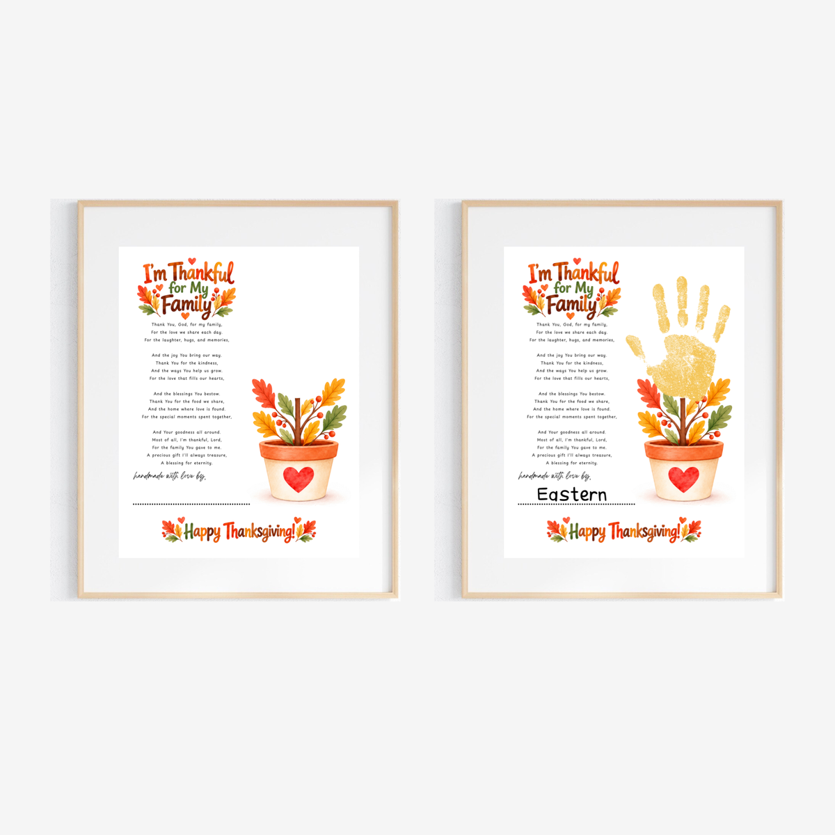 I'm Thankful for My Family Thanksgiving Handprint Craft | Christian Fall Keepsake Printable for Kids