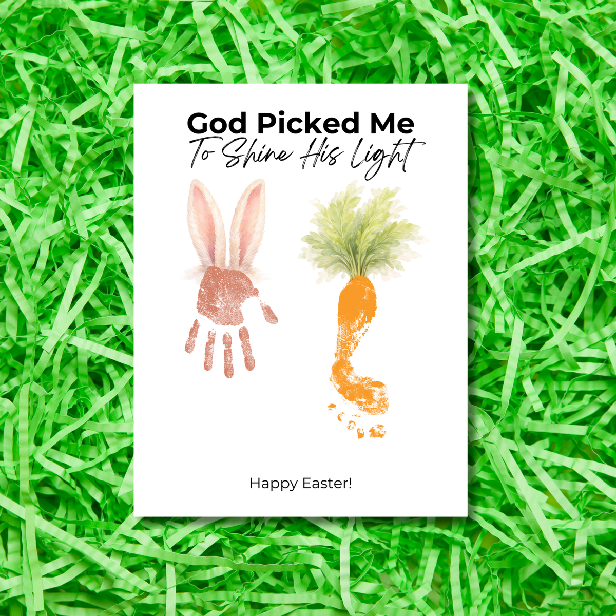 God Picked Me to Shine His Light Easter Handprint Craft Printable | Christian Bunny & Carrot Keepsake | Faith-Based Kids Easter Activity PDF