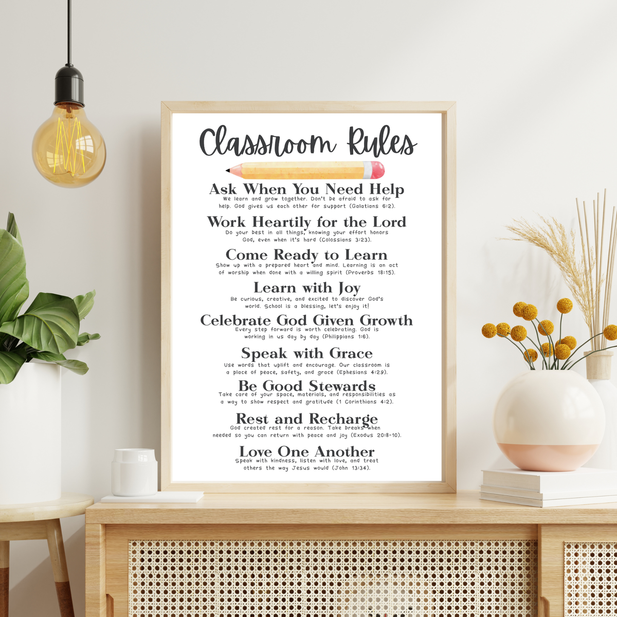 Christian Classroom Rules Poster | Faith-Based Behavior Expectations Chart | Bible Verse Classroom Wall Art | Homeschool Christian Decor