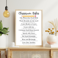 Christian Classroom Rules Poster | Faith-Based Behavior Expectations Chart | Bible Verse Classroom Wall Art | Homeschool Christian Decor