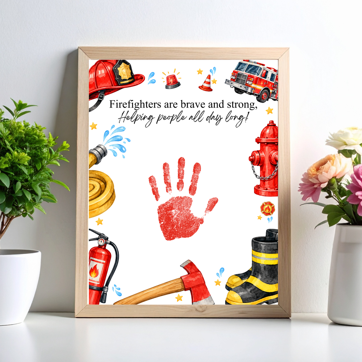 Firefighter Handprint Craft for Kids | Community Helpers Printable | Preschool Fire Safety Activity