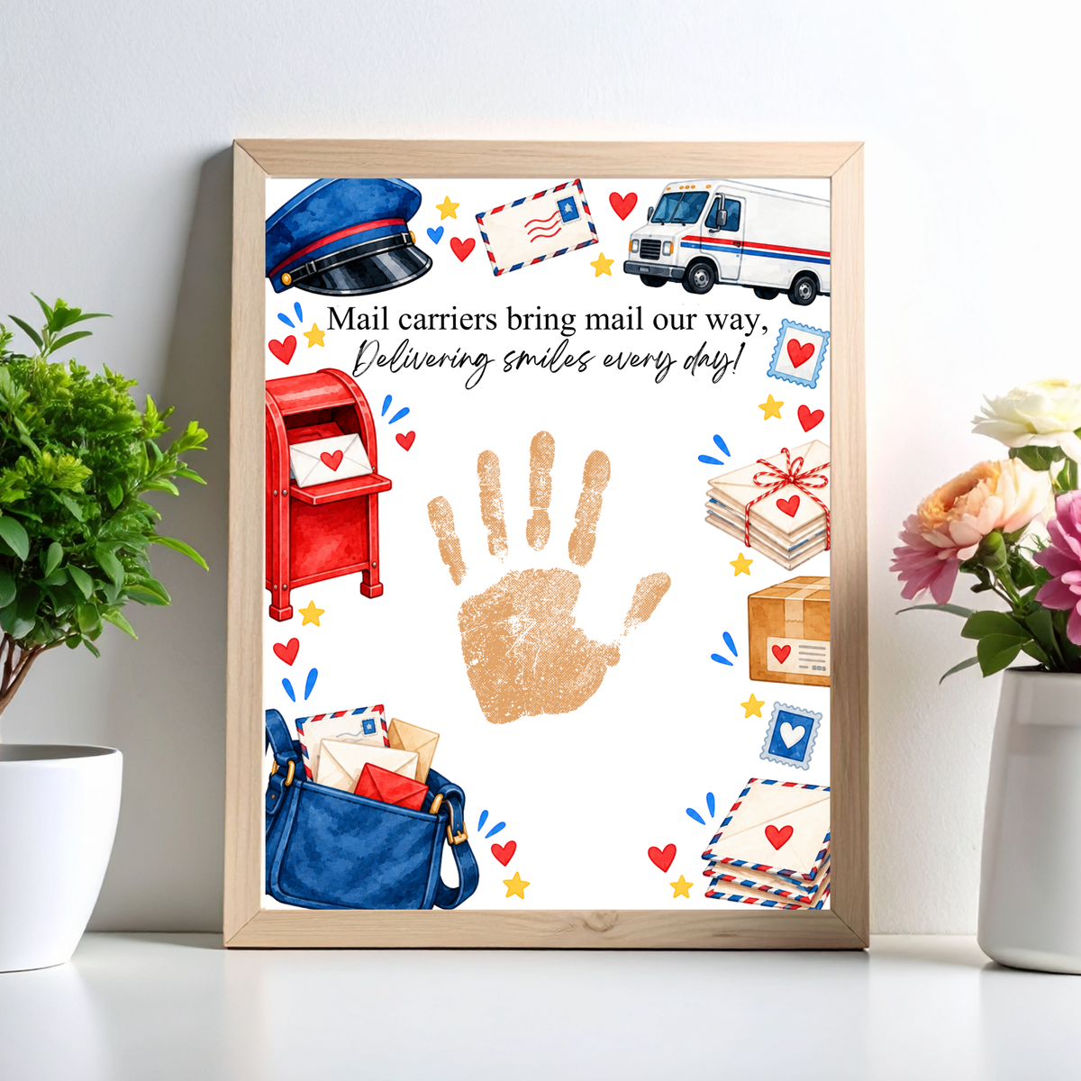 Mail Carrier Handprint Craft for Kids | Community Helpers Printable | Preschool Post Office Activity