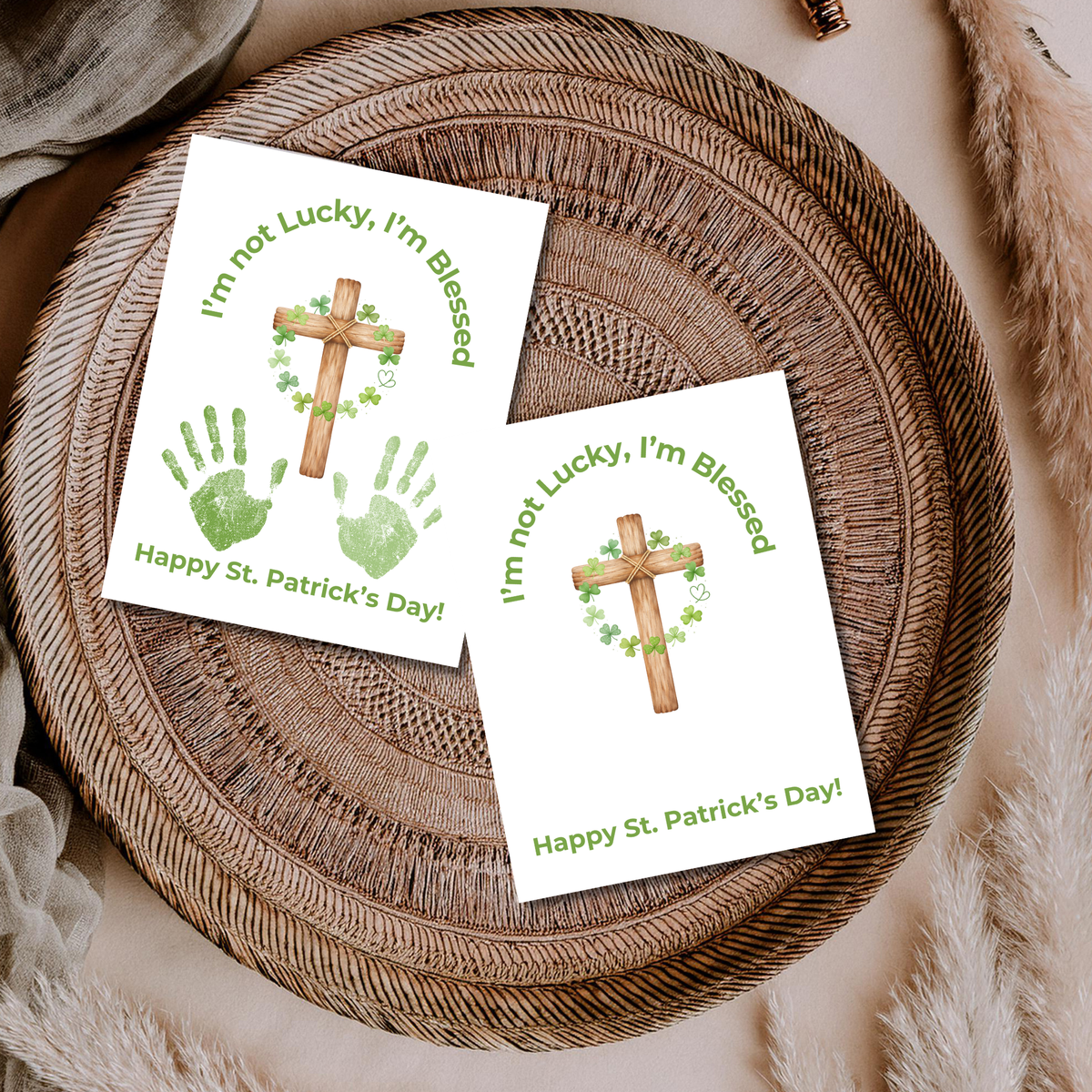 I’m Not Lucky, I’m Blessed St. Patrick’s Day Handprint Craft Printable (Curved Green Title Design) | Faith-Based Shamrock Cross Keepsake | Christian Kids Activity PDF