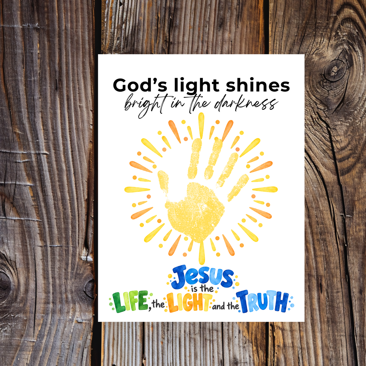 God’s Light Shines Handprint Craft for Kids | Jesus Life Light Truth Christian Printable | Bible Sunday School Activity