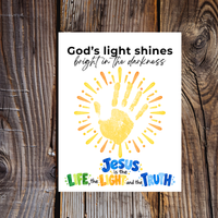 God’s Light Shines Handprint Craft for Kids | Jesus Life Light Truth Christian Printable | Bible Sunday School Activity
