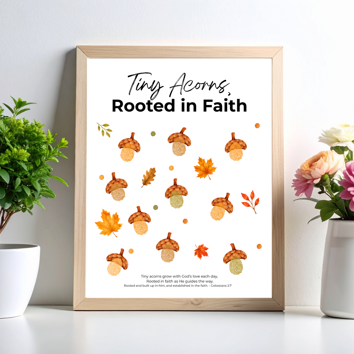 Christian Fall Fingerprint Craft for Kids | Tiny Acorns Rooted in Faith Printable | Autumn Bible Activity