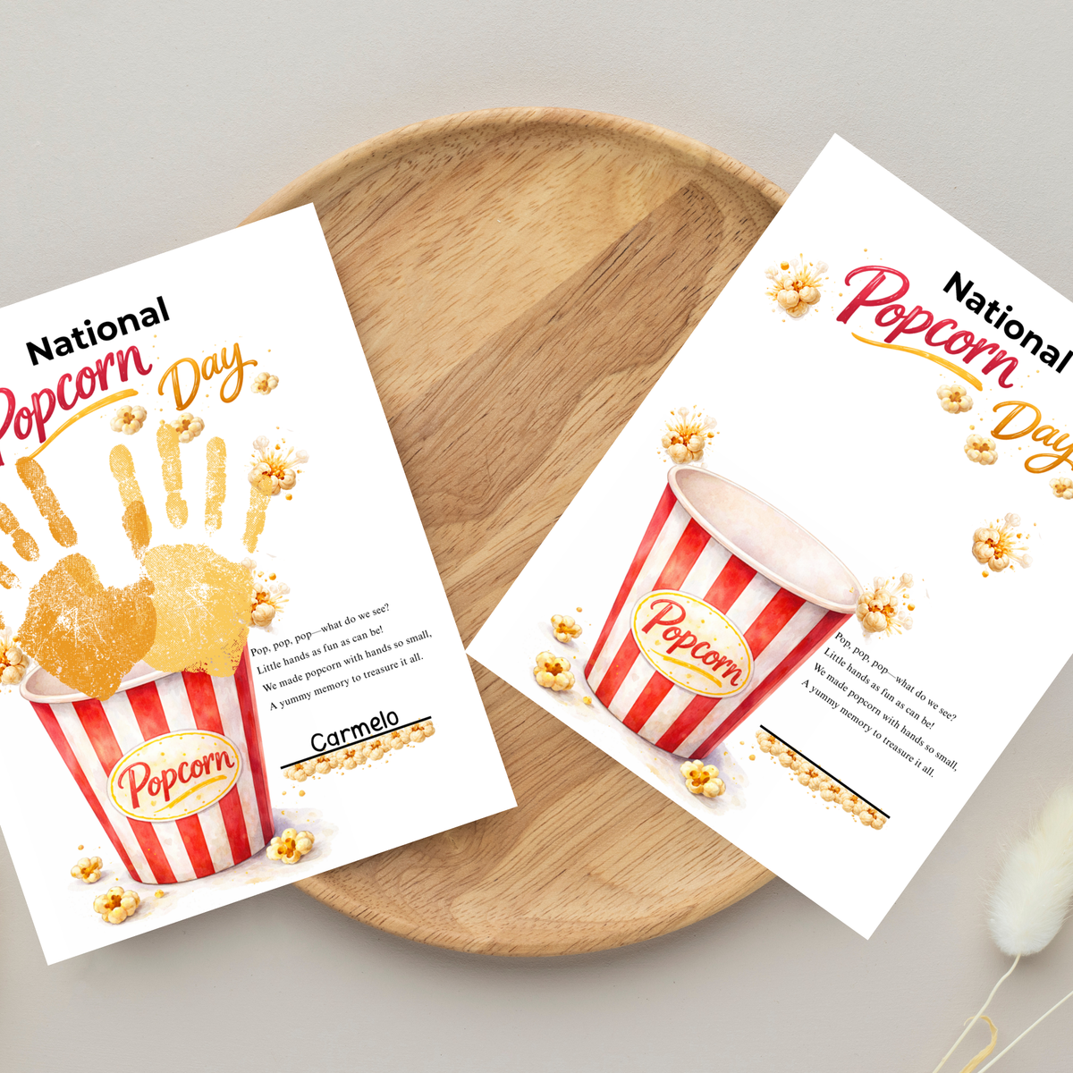National Popcorn Day Handprint Craft for Kids | Preschool Fine Motor Printable Activity