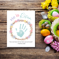 He Is Risen Easter Handprint Craft Printable | Christian Resurrection Keepsake Art | Matthew 28:6 Bible Verse Activity PDF