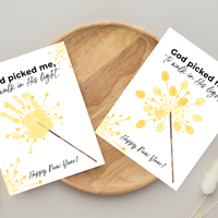 God Picked Me to Walk in His Light New Year Handprint Craft | Christian Sparkler Printable | New Year's Eve Fingerprint Activity | Preschool Christian Keepsake