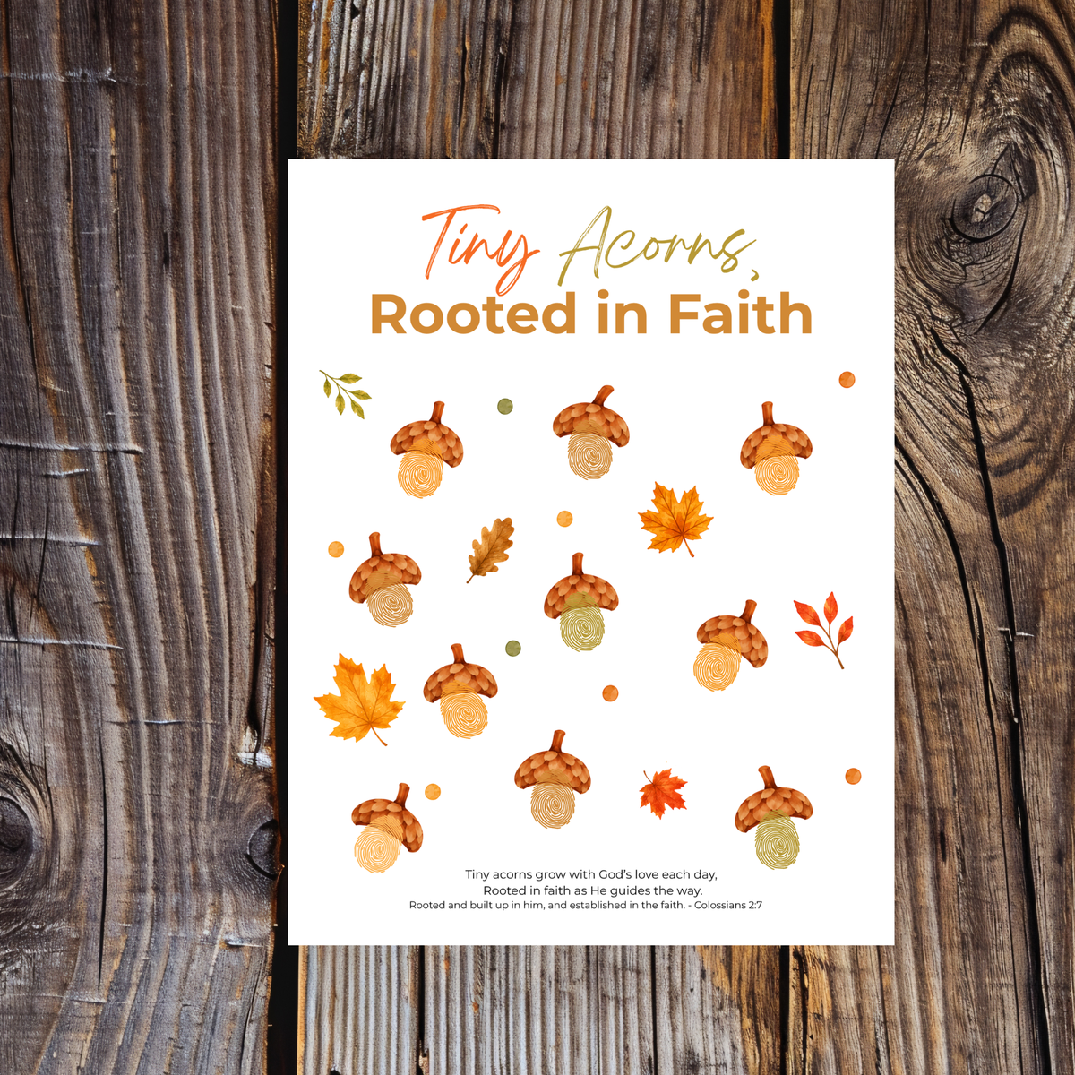 Christian Fall Fingerprint Craft for Kids | Tiny Acorns Rooted in Faith Printable | Autumn Bible Activity