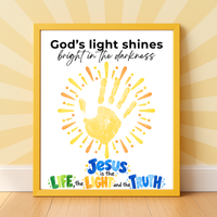 God’s Light Shines Handprint Craft for Kids | Jesus Life Light Truth Christian Printable | Bible Sunday School Activity
