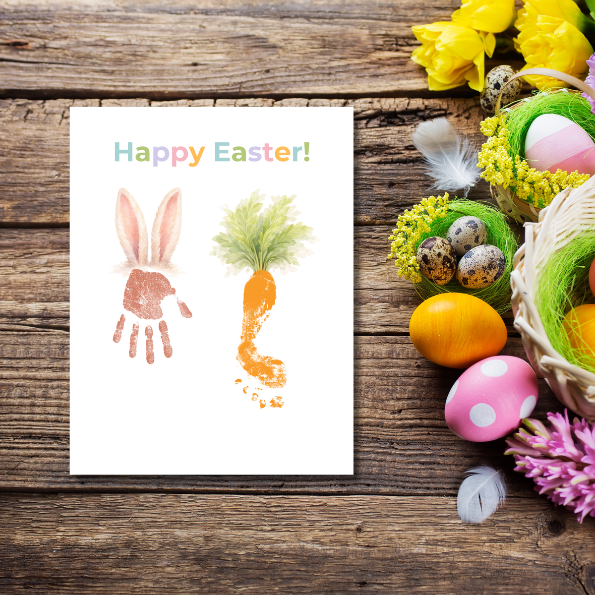 Happy Easter Bunny & Carrot Handprint Keepsake Printable | Easter Memory Art | Spring Kids Activity PDF