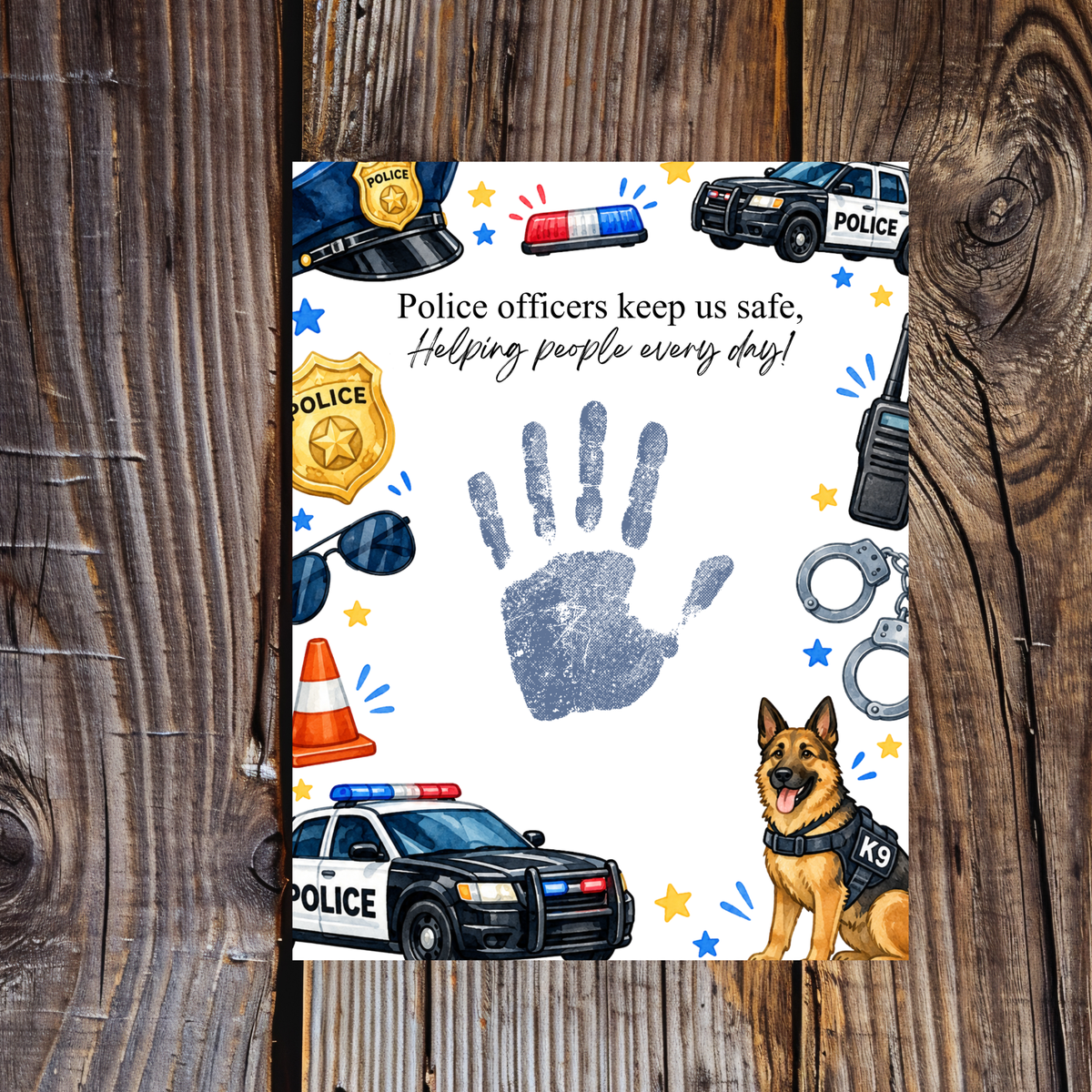 Police Officer Handprint Craft for Kids | Community Helpers Printable | Preschool Police Activity