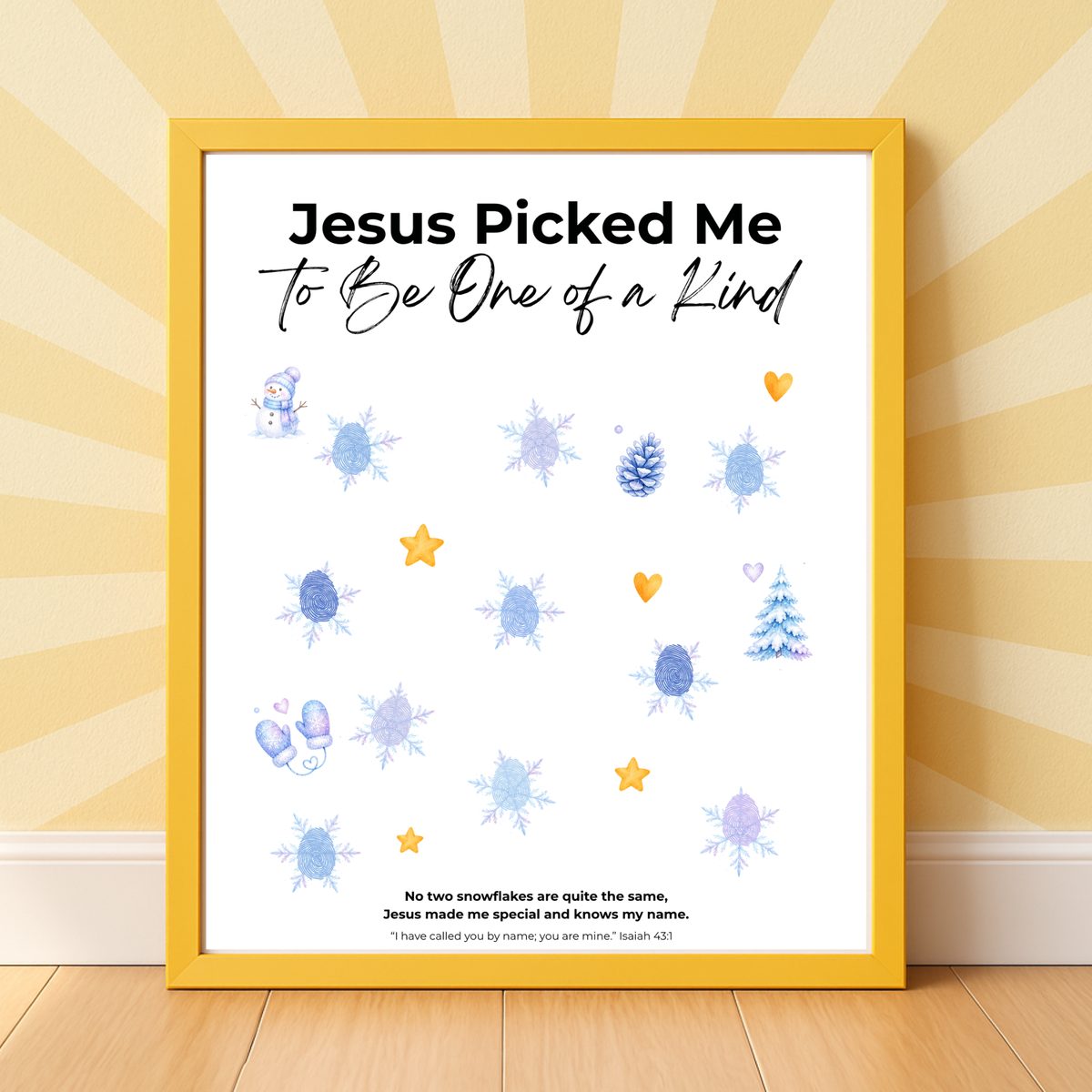 Jesus Picked Me to Be One of a Kind Fingerprint Snowflake Craft | Christian Winter Printable for Kids