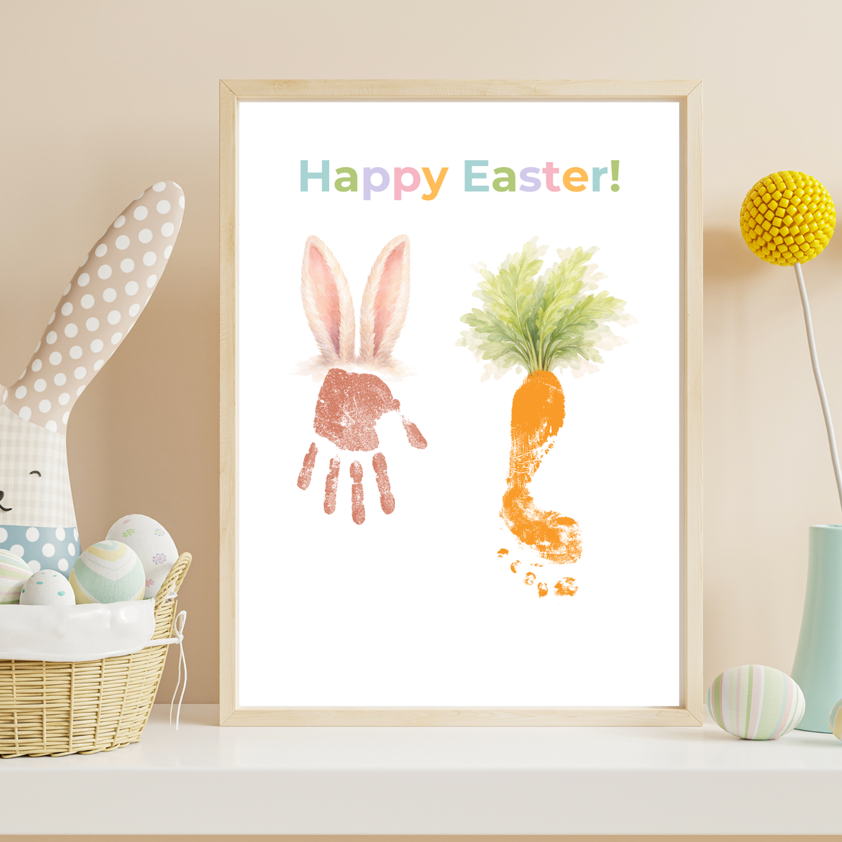 Happy Easter Bunny & Carrot Handprint Keepsake Printable | Easter Memory Art | Spring Kids Activity PDF