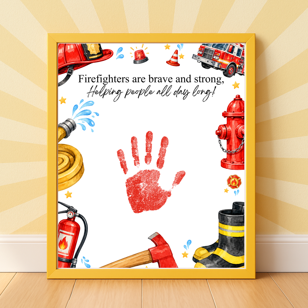 Firefighter Handprint Craft for Kids | Community Helpers Printable | Preschool Fire Safety Activity