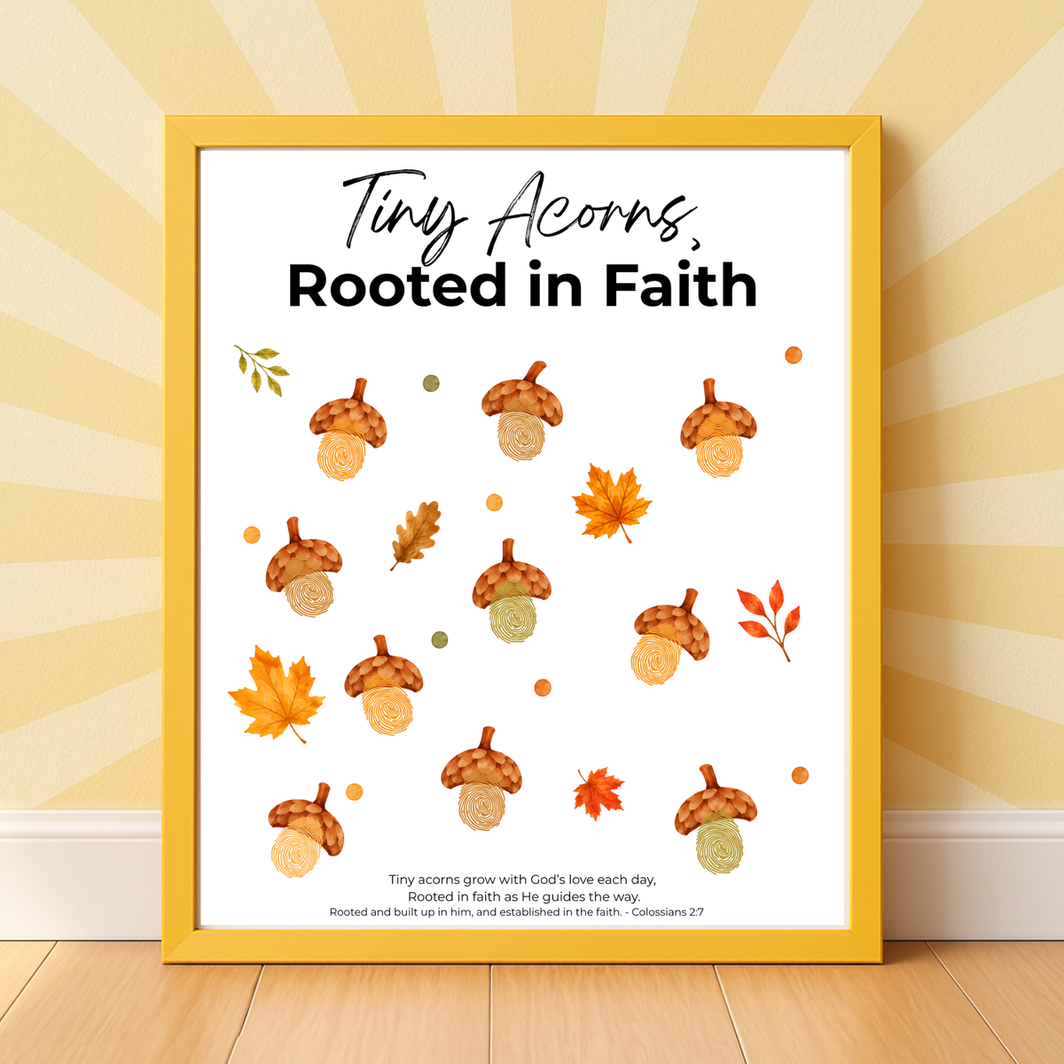 Christian Fall Fingerprint Craft for Kids | Tiny Acorns Rooted in Faith Printable | Autumn Bible Activity