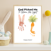God Picked Me to Shine His Light Easter Handprint Craft Printable | Christian Bunny & Carrot Keepsake | Faith-Based Kids Easter Activity PDF
