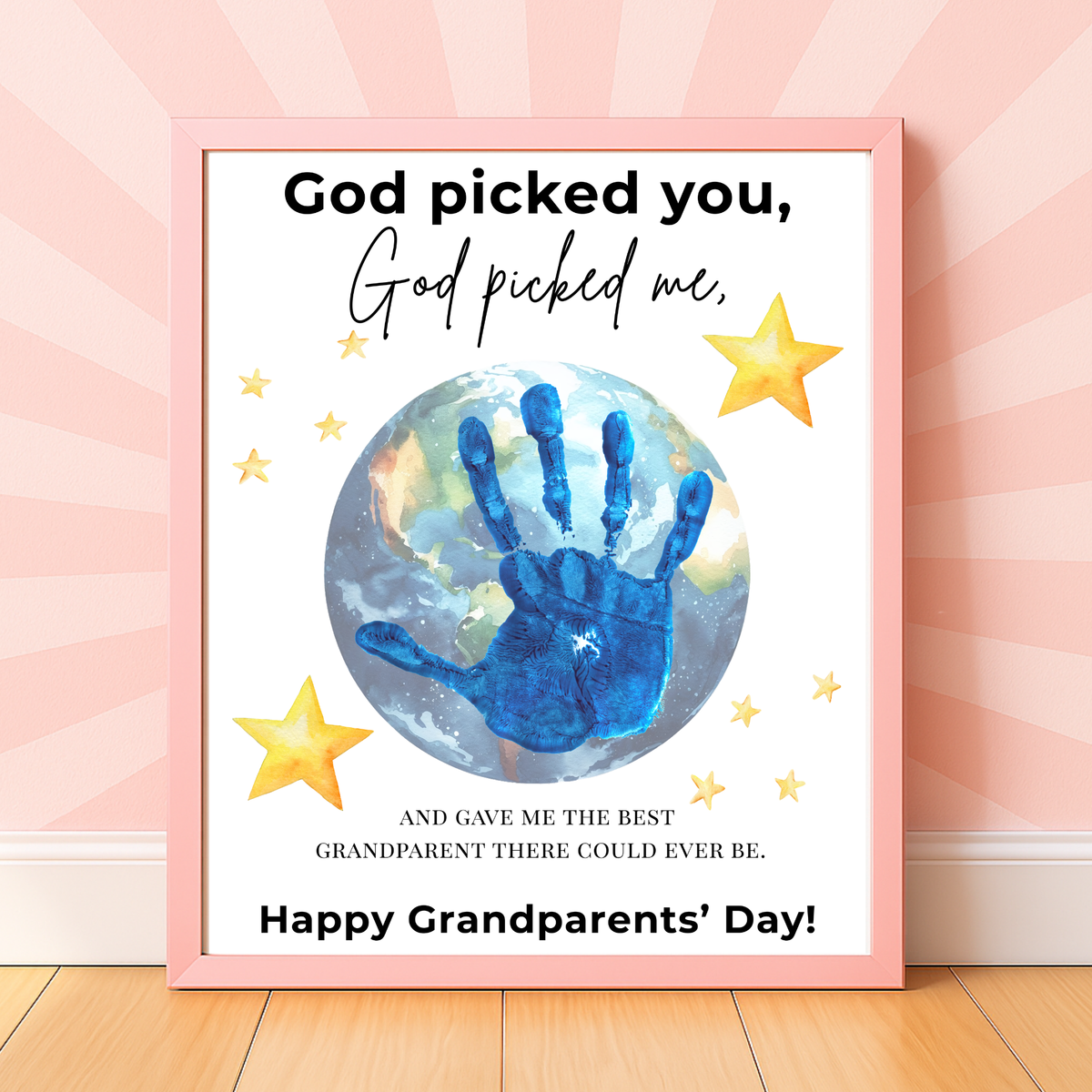 Grandparents Day Handprint Craft Printable | “God Picked You, God Picked Me” Faith-Based Grandparent Keepsake | Kids Christian Art PDF