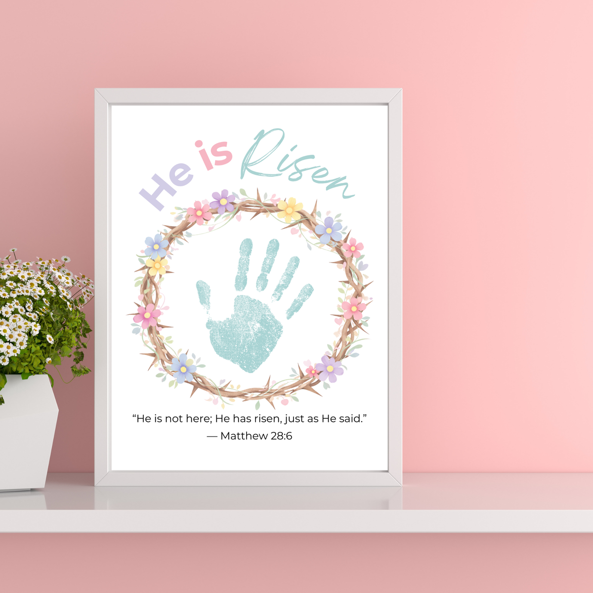 He Is Risen Easter Handprint Craft Printable | Christian Resurrection Keepsake Art | Matthew 28:6 Bible Verse Activity PDF