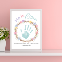 He Is Risen Easter Handprint Craft Printable | Christian Resurrection Keepsake Art | Matthew 28:6 Bible Verse Activity PDF