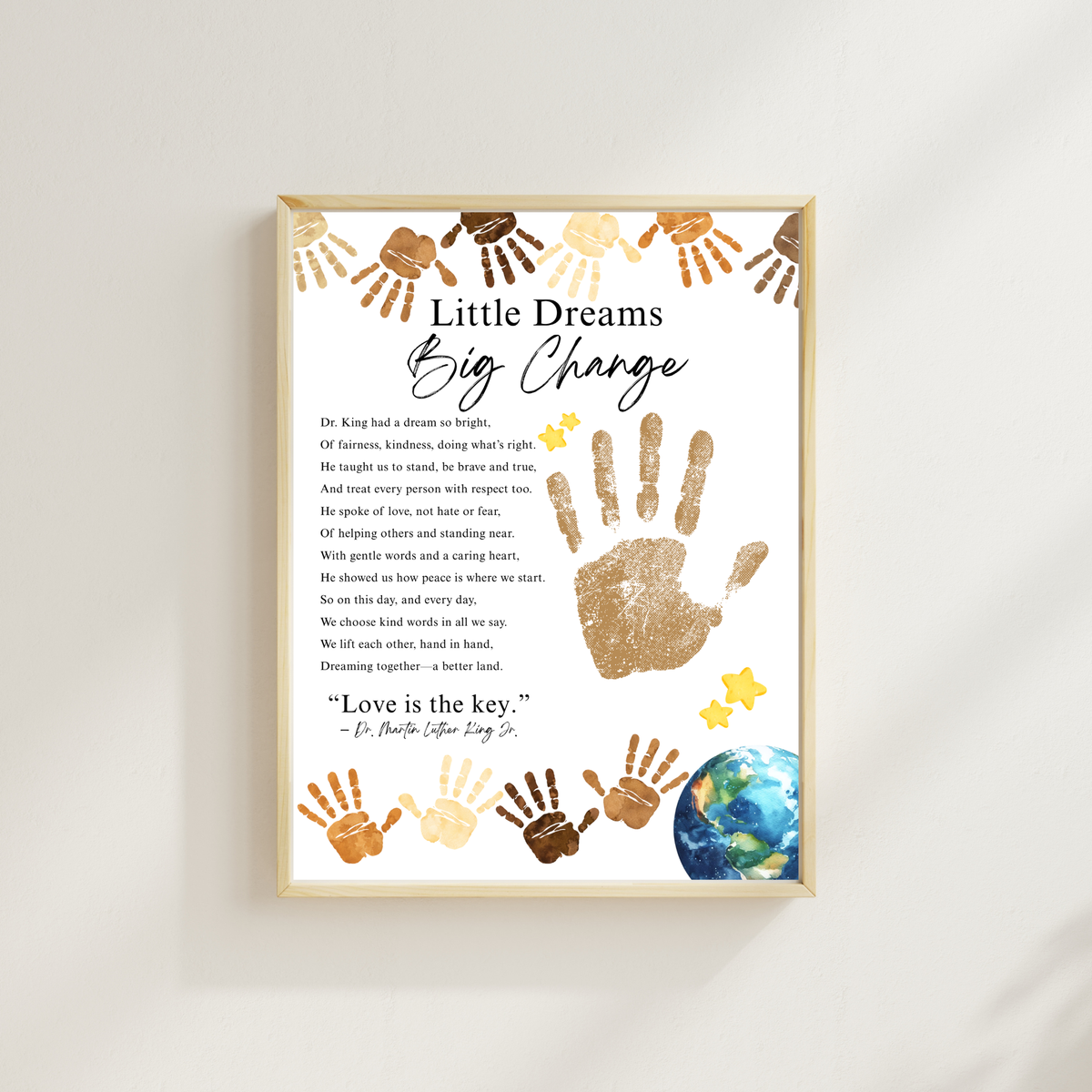 Martin Luther King Jr. Handprint Craft for Kids | MLK Day Little Dreams Big Change Printable Activity