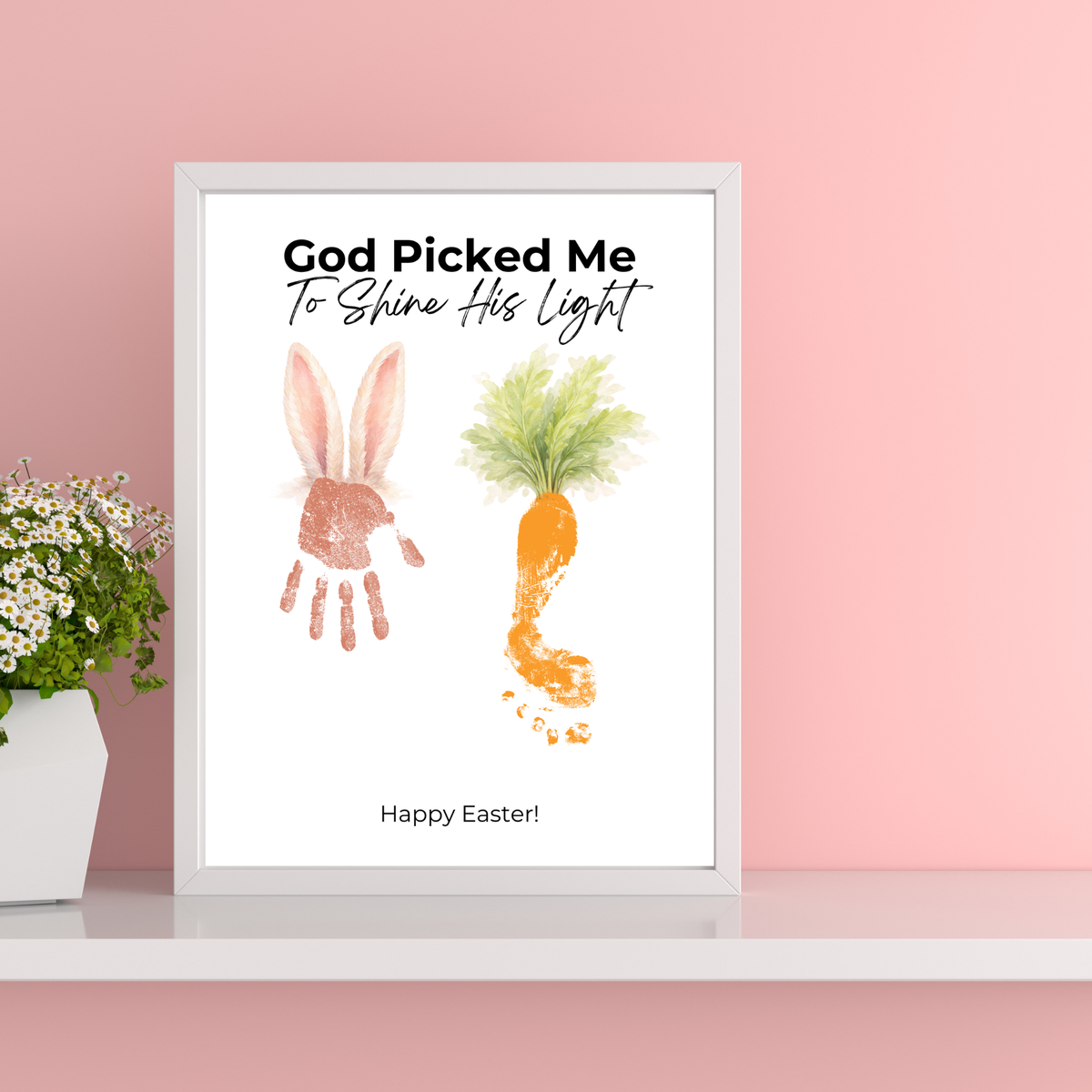 God Picked Me to Shine His Light Easter Handprint Craft Printable | Christian Bunny & Carrot Keepsake | Faith-Based Kids Easter Activity PDF