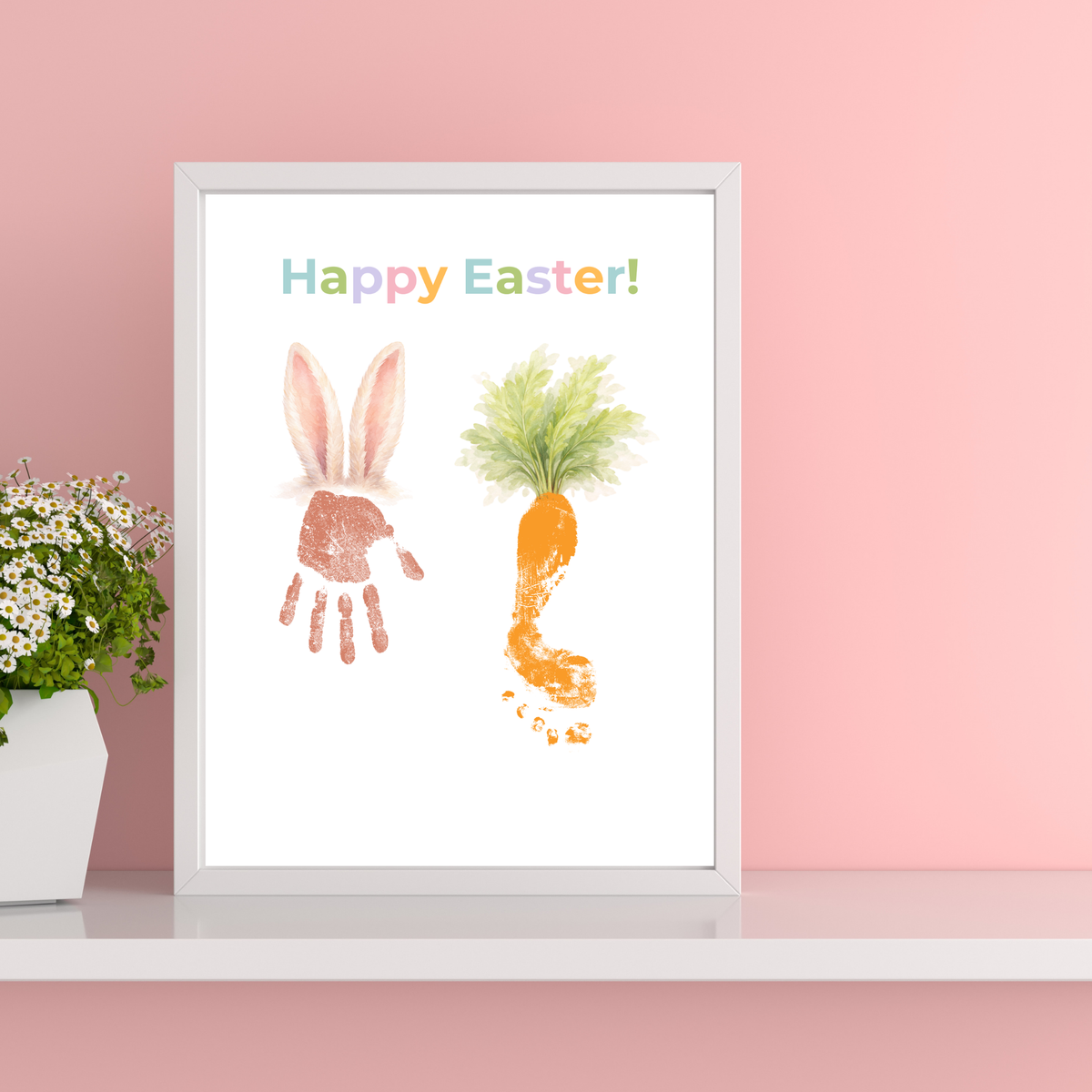 Happy Easter Bunny & Carrot Handprint Keepsake Printable | Easter Memory Art | Spring Kids Activity PDF