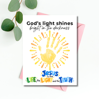 God’s Light Shines Handprint Craft for Kids | Jesus Life Light Truth Christian Printable | Bible Sunday School Activity