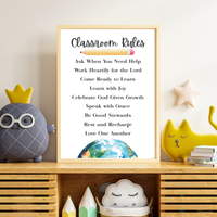 Christian Classroom Rules Printable Poster Set | Bible Classroom Decor | Christian School Rules | Sunday School Wall Art | Homeschool Classroom Poster