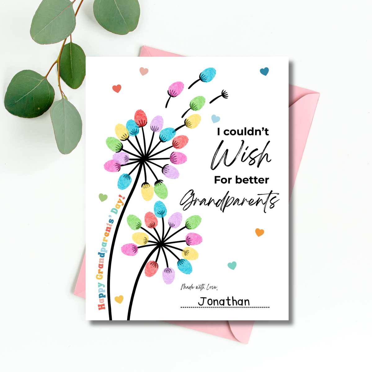 Grandparents Day Fingerprint Craft for Kids | I Couldn’t Wish for Better Grandparents Printable | Dandelion Keepsake