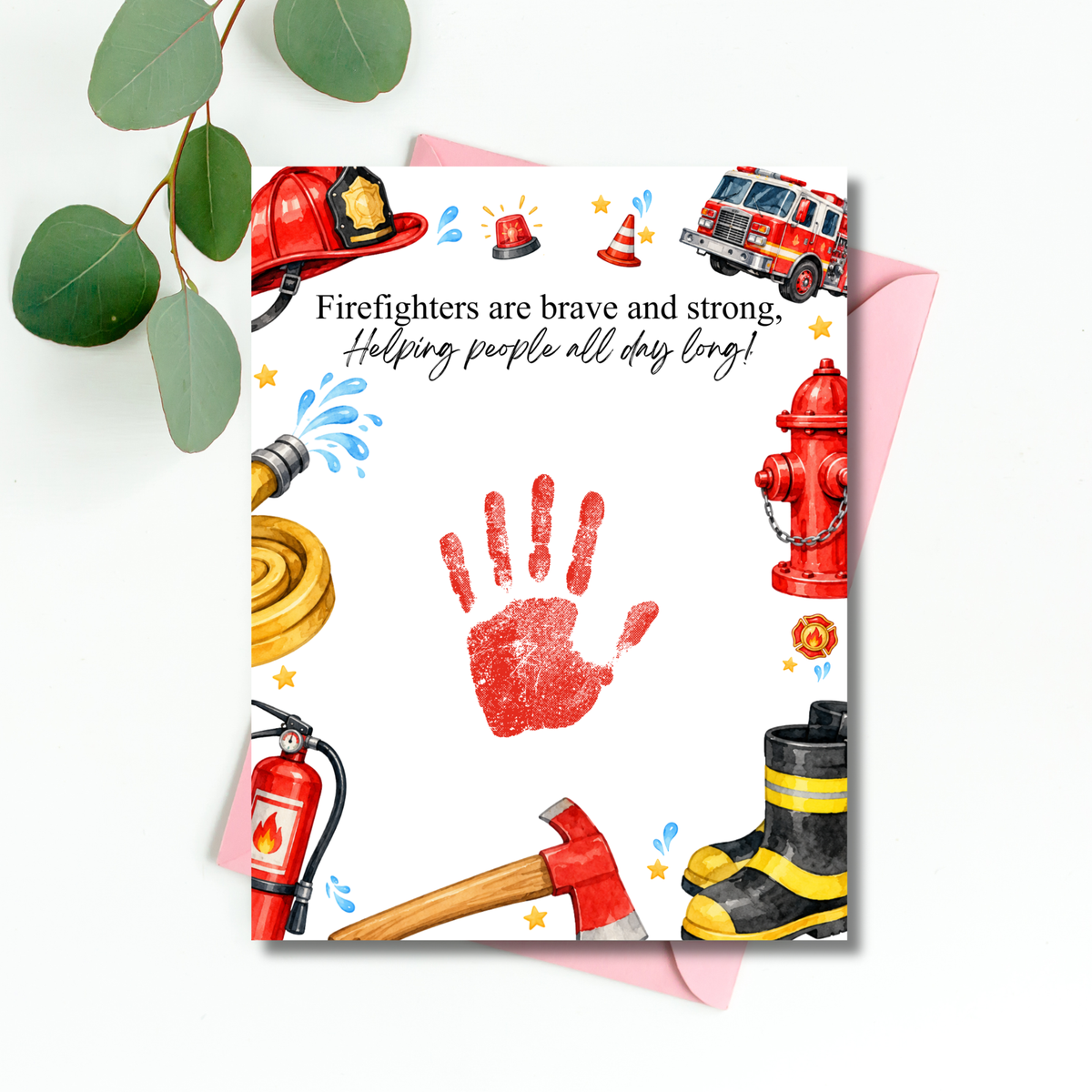 Firefighter Handprint Craft for Kids | Community Helpers Printable | Preschool Fire Safety Activity