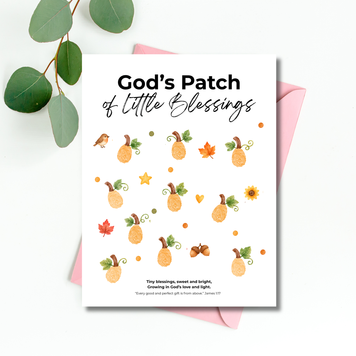 God’s Patch of Little Blessings Fingerprint Pumpkin Craft | Christian Fall Printable for Kids